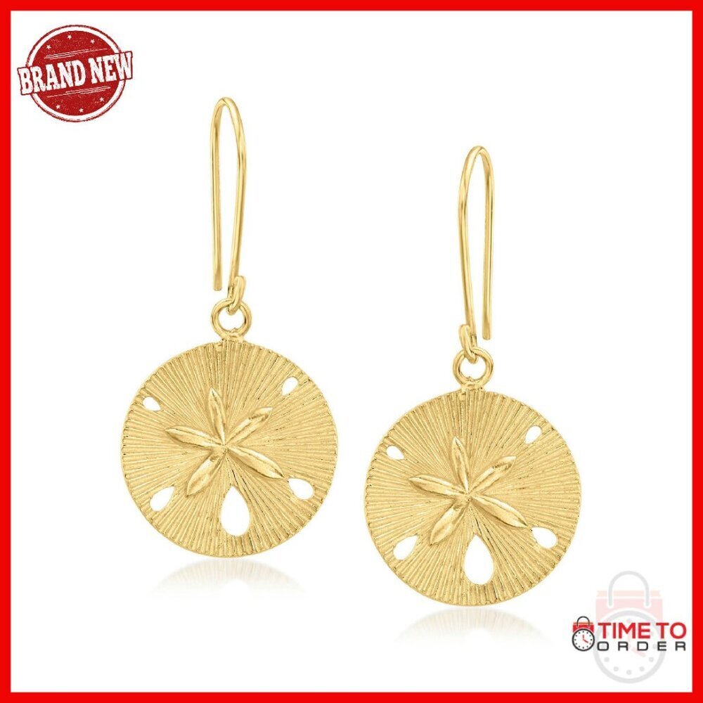 18kt Gold Over Sterling Sand Dollar Drop Earrings 1 3/8" Length
